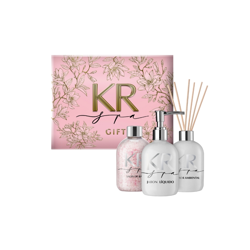 TRIO KR SPA GIFT  CHAMPAGNE ROSE -  J. LIQUIDO + SALES DE BAÑO + DIFUSOR -