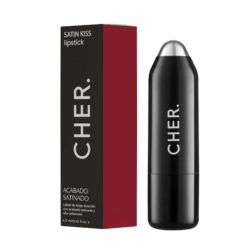 CHER - LABIAL EN BARRA SATINADO -  SATIN KISS LIPSTICK 1 SCARLET ROUGE